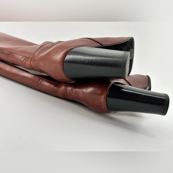 Chanel brown leather camel caramel heeled boots pull on 38.5 with dustbags only - Picture 8 of 16